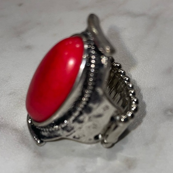 Paparazzi Silver Adjustable Ring with Red Stone - Picture 2 of 5